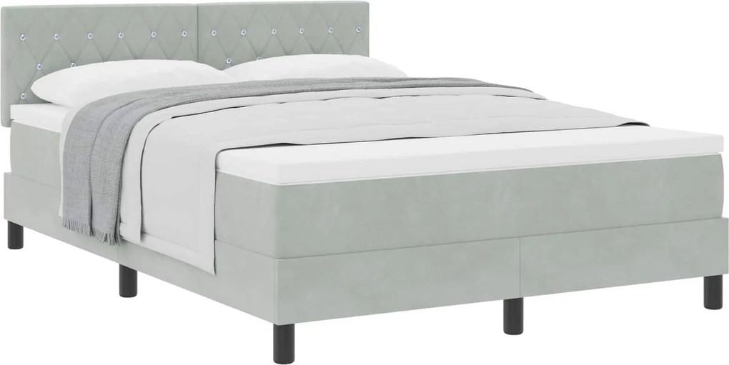 vidaXL Pat cu arcuri cu saltea Gri deschis 160 x 200 cm Catifea