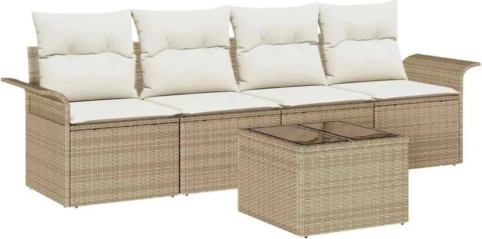 vidaXL Set de canapele pentru grădină 5 pcs Bej și crem poliratan