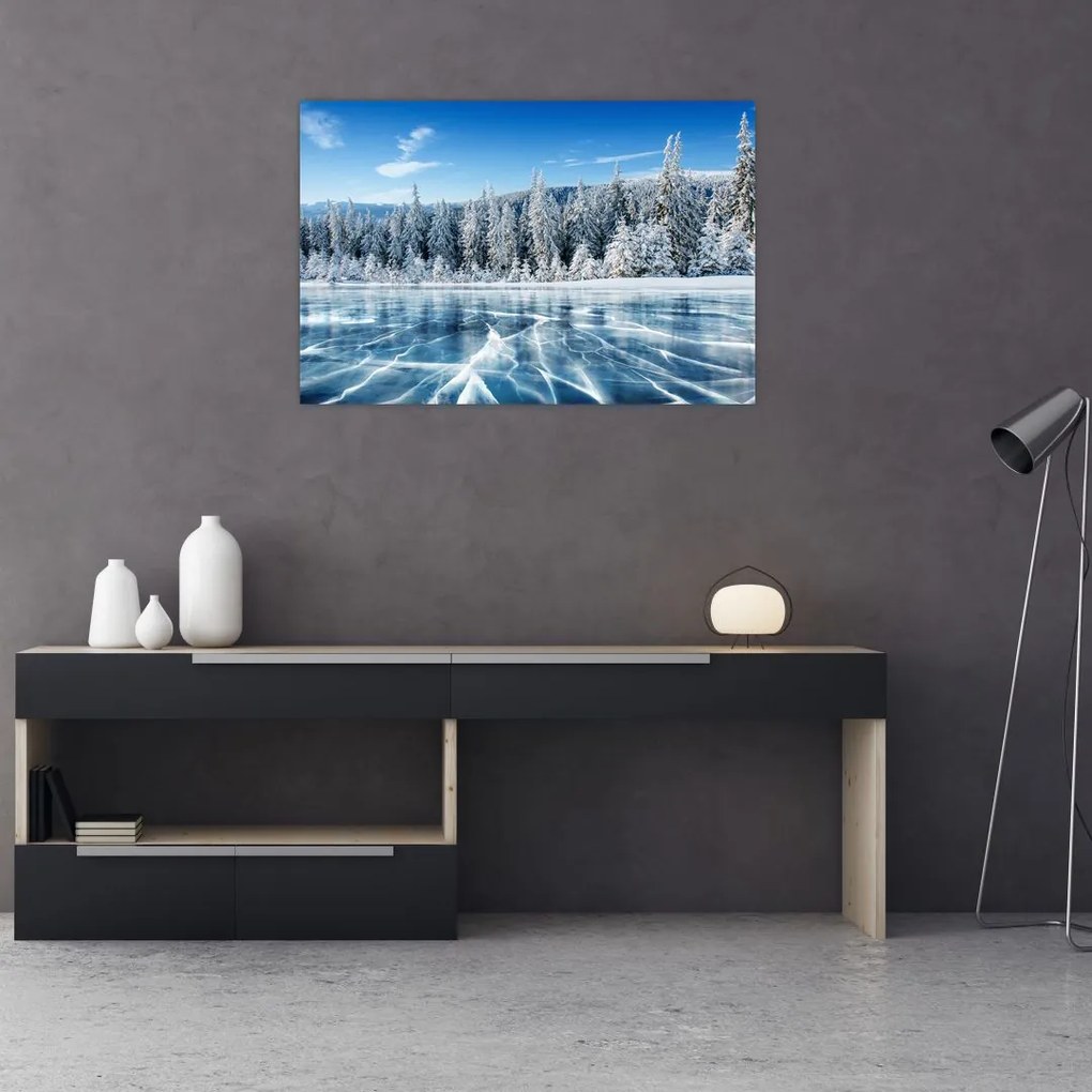 Tablou cu lacul înghețat și copacii înzăpeziți (90x60 cm)