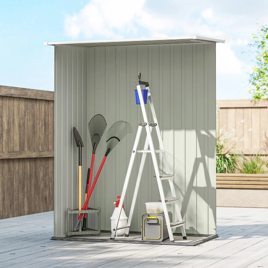 Outsunny Depozit de Grădină 1.07m² din Oțel Zincat, Depozit pentru Unelte cu Ușă Blocabilă și Acoperiș Înclinat, 142x86x189 cm, Gri Deschis | Aosom Romania