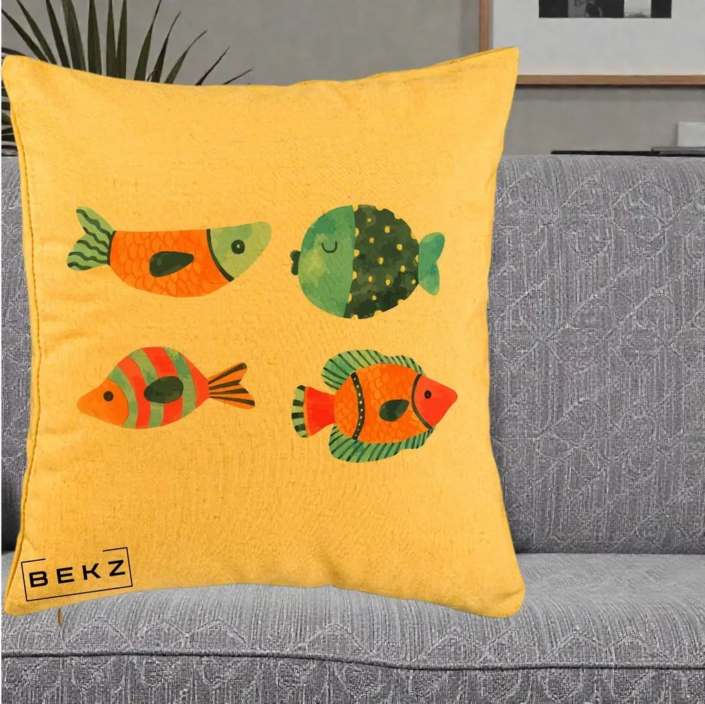 Perna Decorativa Pesti Acuarela, 40x40 cm, Galben, Husa Detasabila, Perna Inclusa, BEKZ®