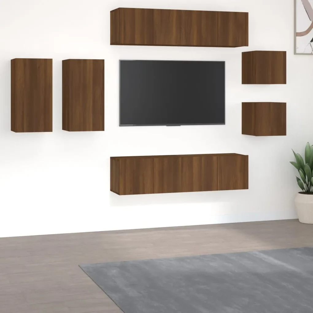 3120286 vidaXL Set dulap TV, 8 piese, stejar maro, lemn prelucrat