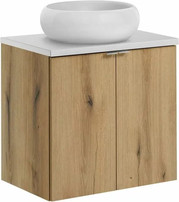 Set dulap baza suspendat 60 cm cu blat si lavoar Comad Nova alb mat si stejar Coast Evoke