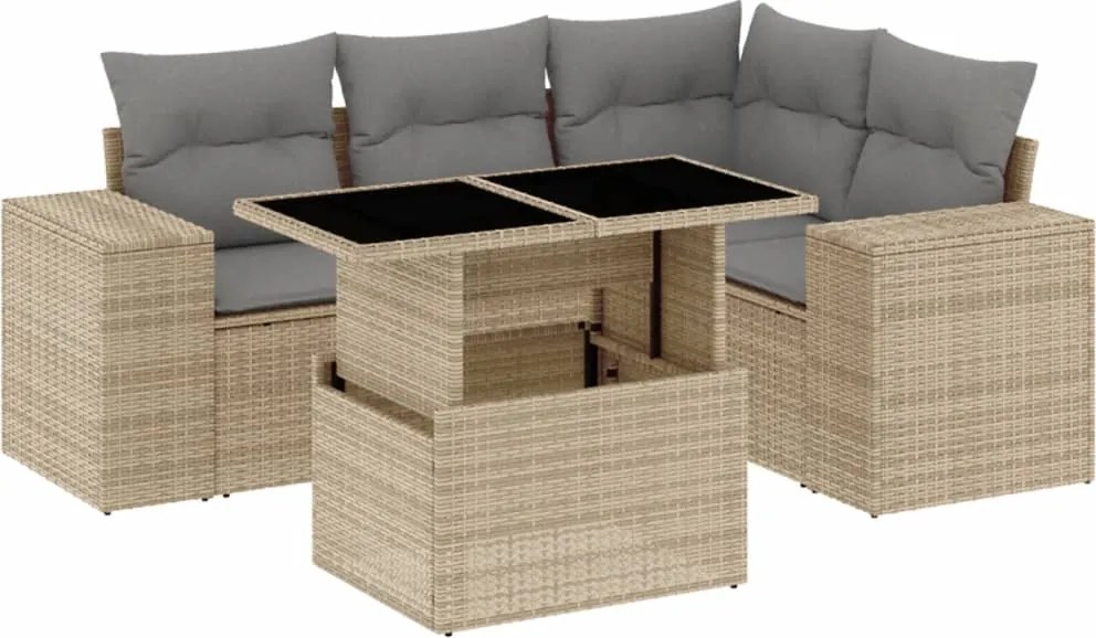 vidaXL Set canapele de grădină cu perne, 5 piese, bej, poliratan