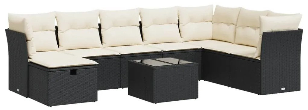 3325342 vidaXL Set mobilier de grădină cu perne, 9 piese, negru, poliratan