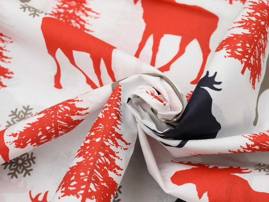 Lenjerie de pat din bumbac CHRISTMAS MOOSE alb Dimensiune lenjerie de pat: 2 buc 70 x 90 cm | 200 x 220 cm