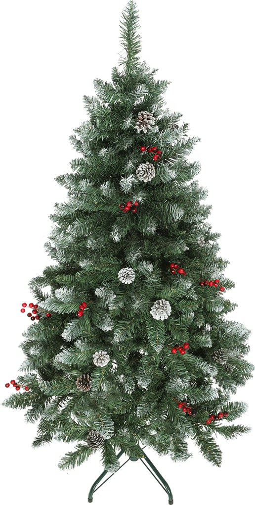 HOMCOM Brad de Crăciun Înnzăpezit Înalt de 150 cm cu 398 Ramuri, Brad Artificial de Interior cu Conuri și Boabe Roșii Decorative, Bază Metalică, Verde | Aosom Romania