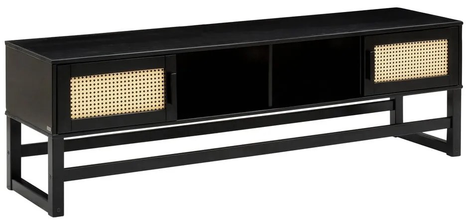 Masă TV din lemn de pin cu uși din ratan Støraa Jolene, negru
