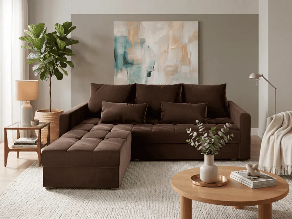 Canapea coltar extensibil ZENOVA 220 x 140 cm, reversibila – maro