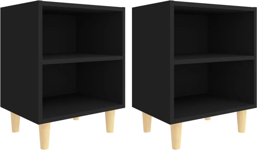 vidaXL Noptiere cu picioare lemn masiv, 2 buc., negru, 40x30x50 cm