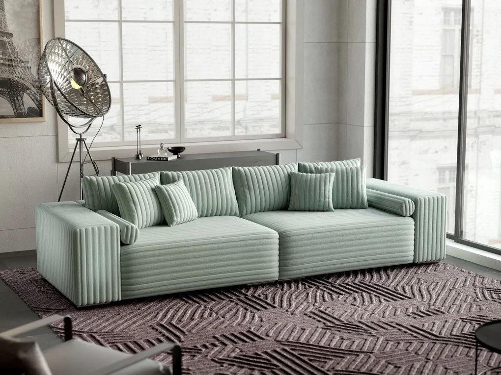 Canapea extensibilă dumonde cu ladă de depozitare si sezut confortabil din spuma high-density, Marbela Ambience Mint XXL 295x100 cm