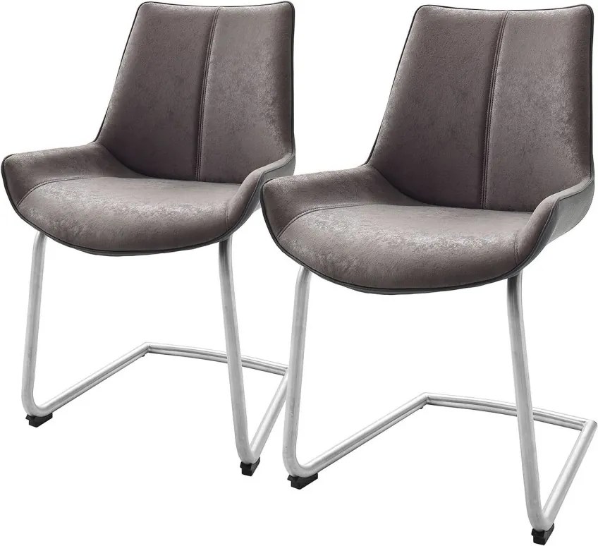 Set de 2 scaune Saval piele sintetica/otel inoxidabil, gri, 54 x 89 x 60 cm