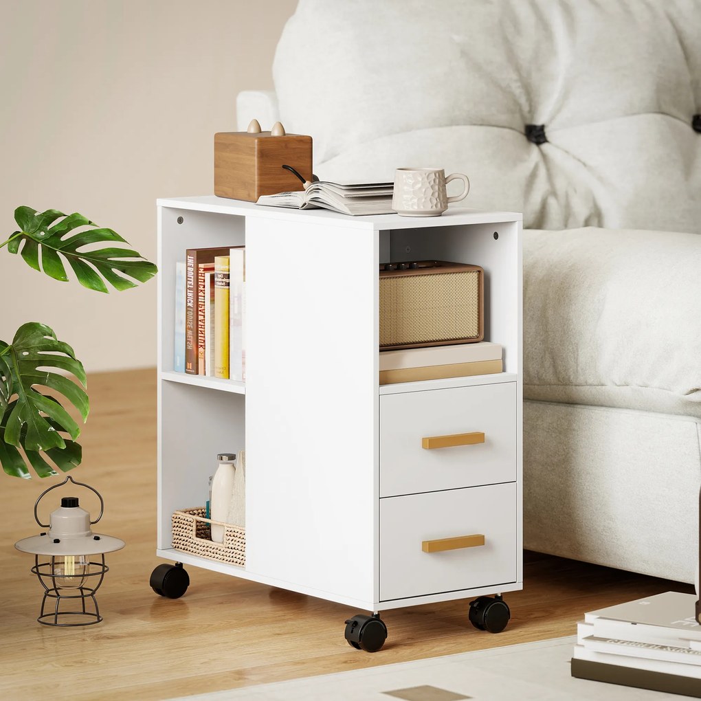 HOMCOM Suport pentru imprimantă Masă pentru imprimantă cu raft reglabil, roți pentru fax scanner 60 x 30 x 65 cm Alb | Aosom Romania