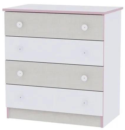 Lorelli - Comoda lemn , 4 sertare , White Pink Crossline