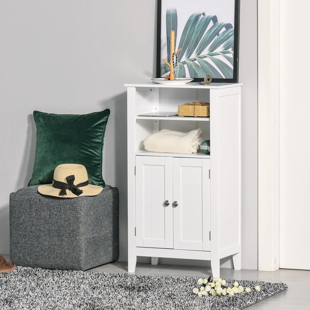 Kleankin Dulap Baie cu Rafturi Reglabile, Design Rezistent la Umiditate și Anti-Inclinare, 50x30x93 cm, Alb | Aosom Romania