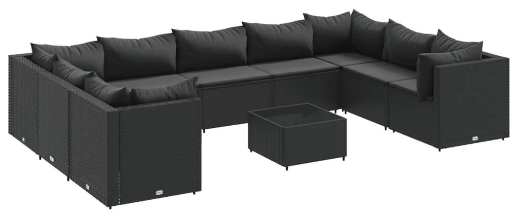 3308275 vidaXL Set mobilier de grădină cu perne, 10 piese, negru, poliratan