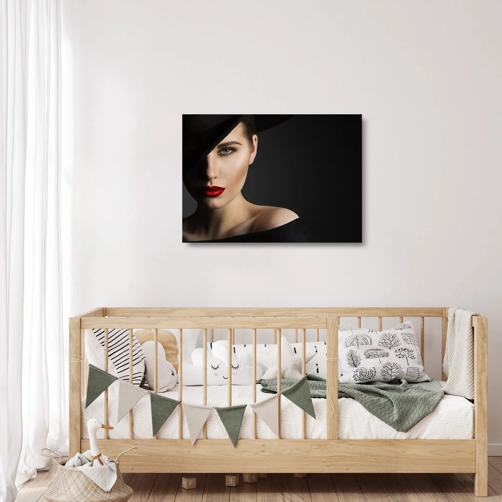 Tablou pe sticlă - Portretul femeii cu pălărie (70x50 cm)