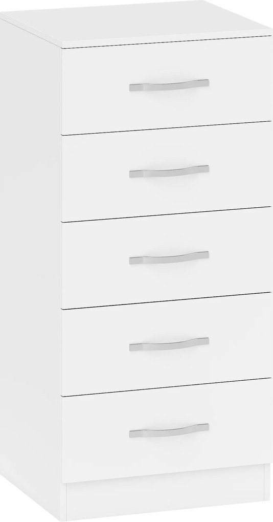 HOMCOM Comodă cu 5 Sertare, Design Modern, Slim, cu Mânere Argintii, Ideală pentru Dormitor, Cameră, Hol sau Living, Dimensiuni 40x35x85 cm, Alb | Aosom Romania