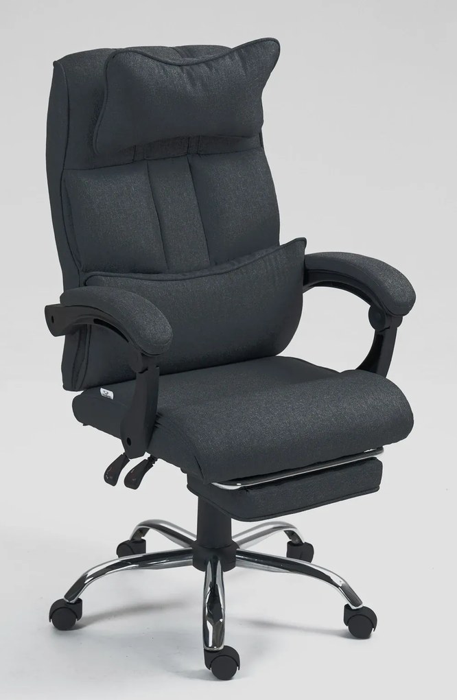 Scaun birou, suport lombar cu masaj, spătar rabatabil, tetieră, suport pentru picioare, material textil, Negru