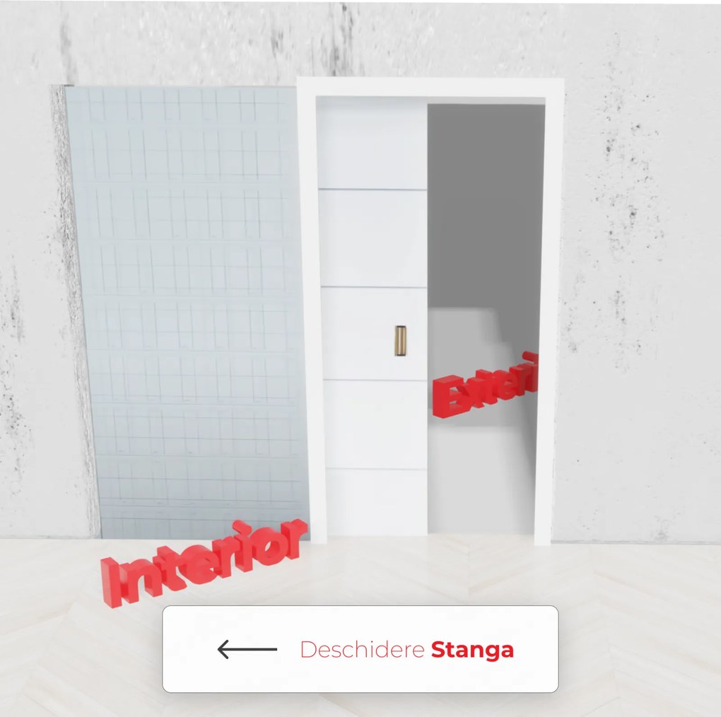 Usa glisanta cu model HDF incastrata in perete - Colectia PROGRESS 1.1 800 x 2000, 815 x 2020, Folie Decor, 1800 x 2100, Set maner + broasca cu cioc,