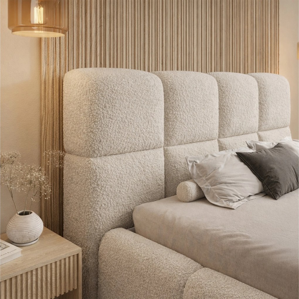 Pat tapițat cu ladă de depozitare Cloud 180x200 - bouclé bej Quelle 03