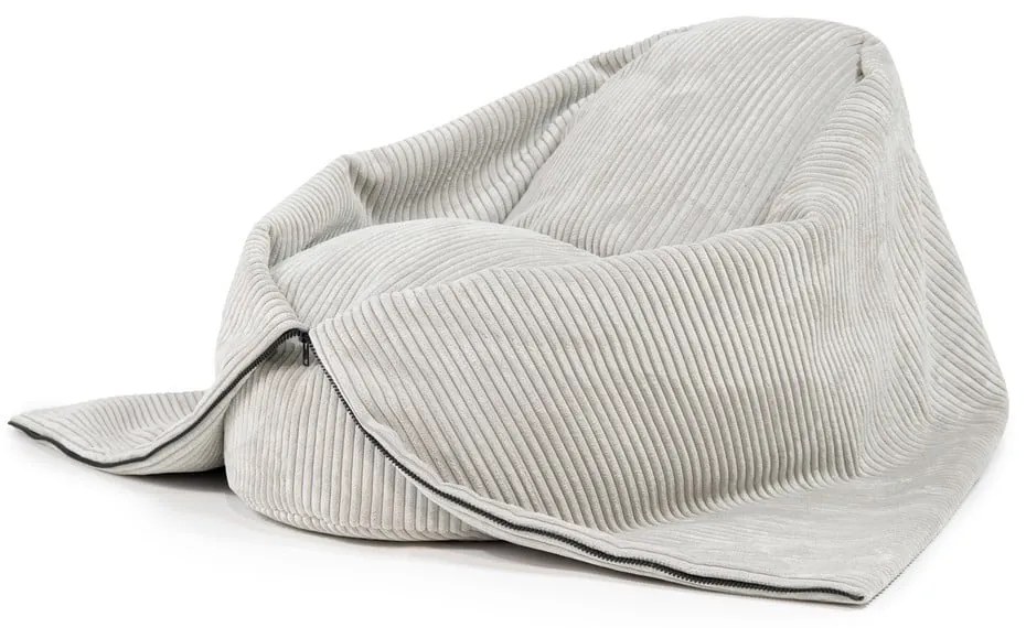 Fotoliu puf pentru copii crem cu tapițerie din catifea reiată Cocoon 80 – SLOWDOWN