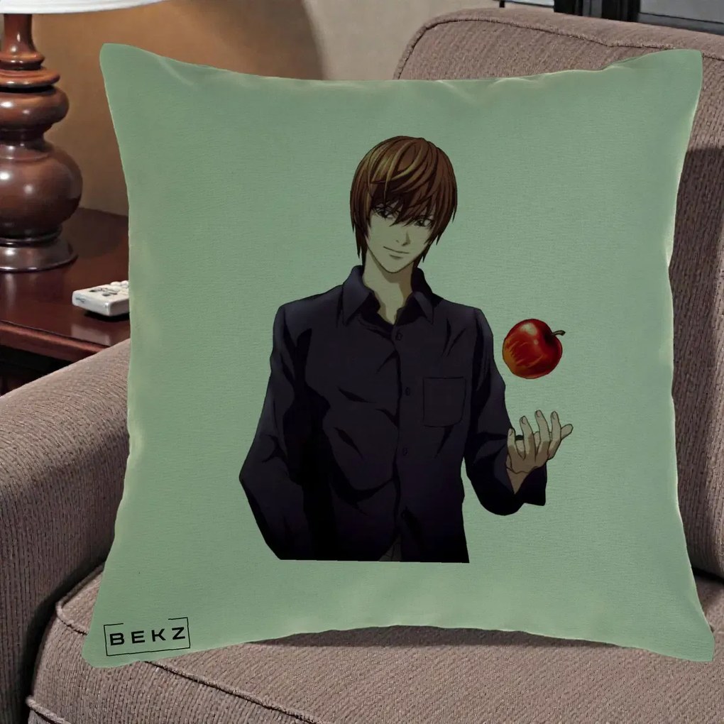 Perna Personalizata Death Note Light Yagami cu Mar, 40x40 cm, Verde, Husa Detasabila, Perna Inclusa, BEKZ®