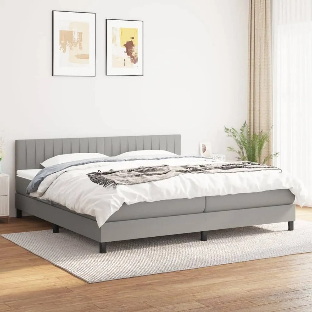 vidaXL Pat box spring cu saltea, gri deschis, 200x200 cm, textil