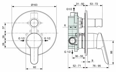 Baterie incastrata cada Ideal Standard Alpha