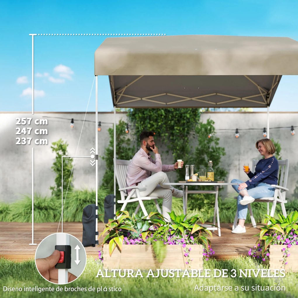 Outsunny Pavilon Pliant 2,4x2,4 m Pop-up UPF50+ Închidere Centrală Înălțime Reglabilă Geantă de Transport Saci Nisip Bej | Aosom Romania