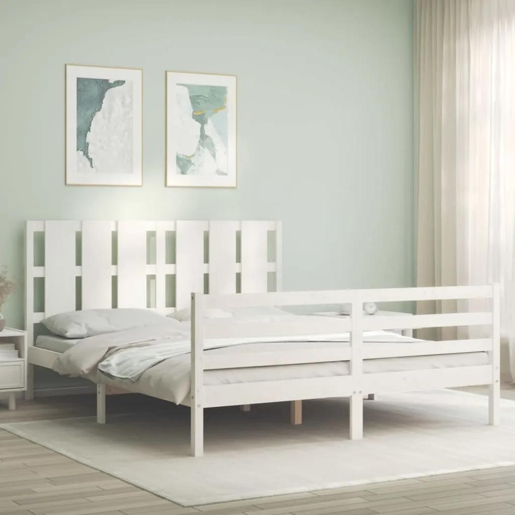 3194122 vidaXL Cadru de pat cu tăblie, alb, king size, lemn masiv