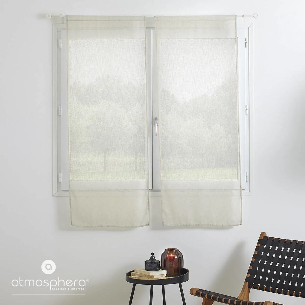 Set 2 perdele scurte, efect de in, 100% poliester, 60 x 160 cm