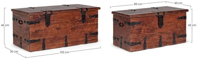 Set 2 cufere pentru depozitare maro din lemn de Acacia, 102 - 83 cm, Jaipur Bizzotto