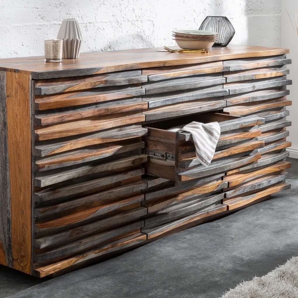 Comoda TV eleganta Relief 160cm Sheesham gri