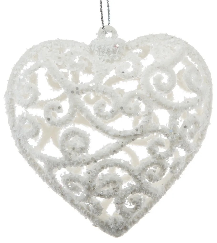 Ornament de Crăciun Carlita Heart alb, 10 x 10 x 2cm, plastic