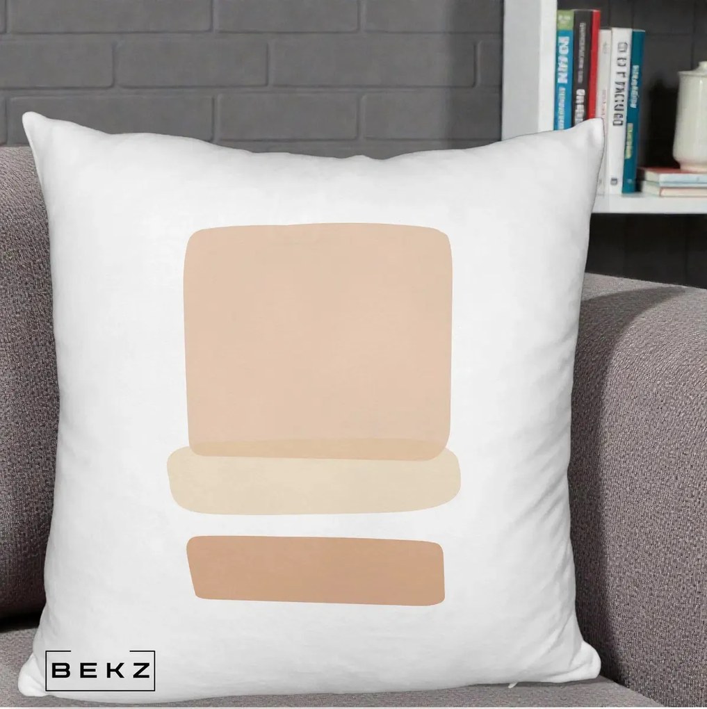 Perna Decorativa Abstract Forme Bej Poudre, 40x40 cm, Alb Pufos, Husa Detasabila, Perna Inclusa, BEKZ®