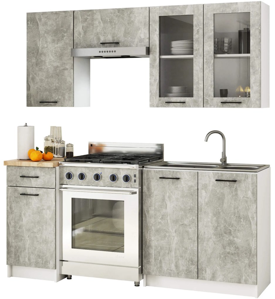 Vitrină de bucătărie superioară Organo 720 (alb + beton). 1117506