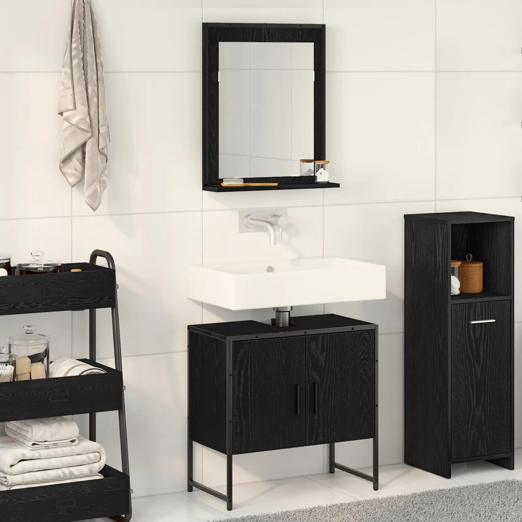 vidaXL Set de dulapuri pentru baie 2 piese Negru Stejar din lemn tehnologic