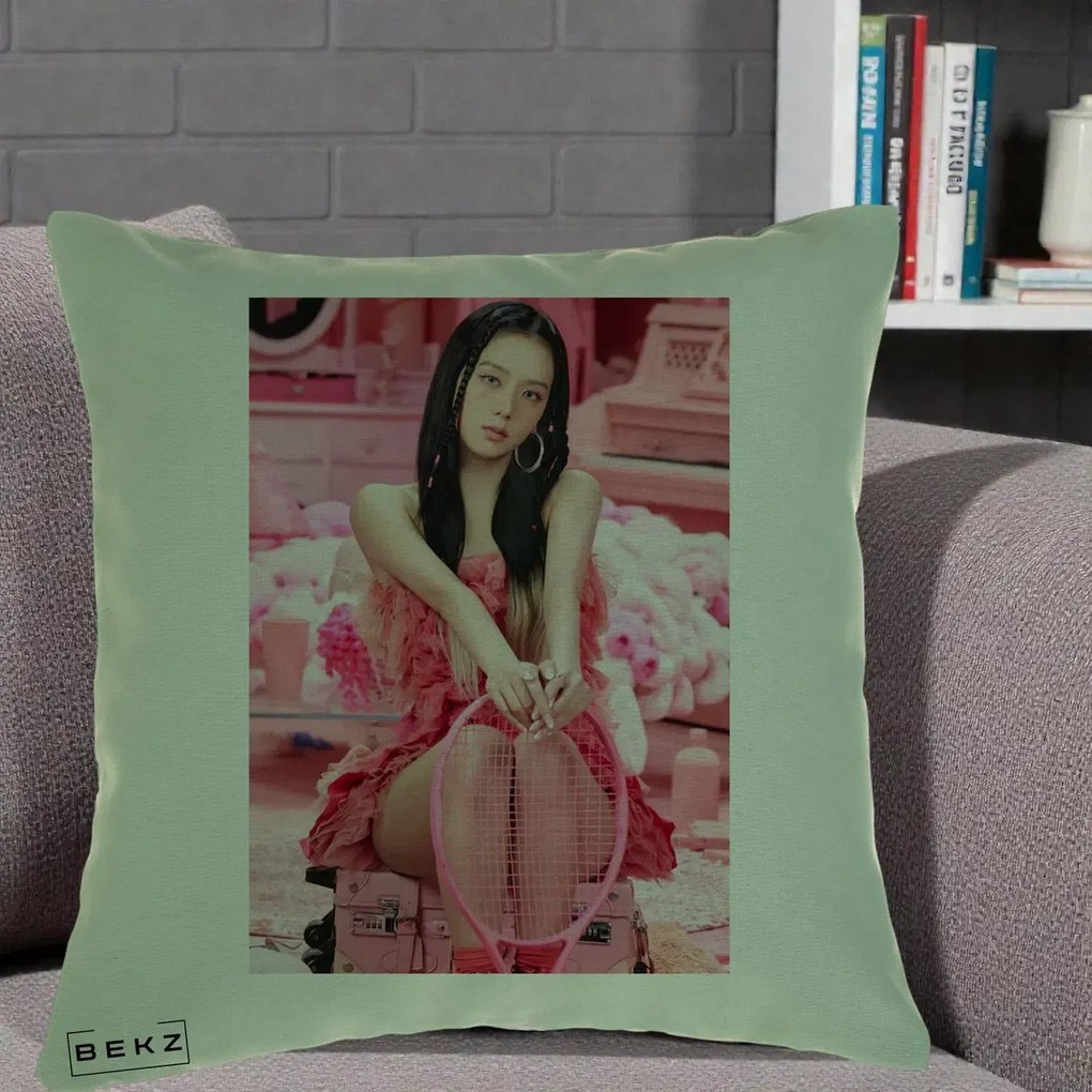 Perna Personalizata K-pop BLACKPINK Jisoo Pink Room, 40x40 cm, Verde, Husa Detasabila, Perna Inclusa, BEKZ®