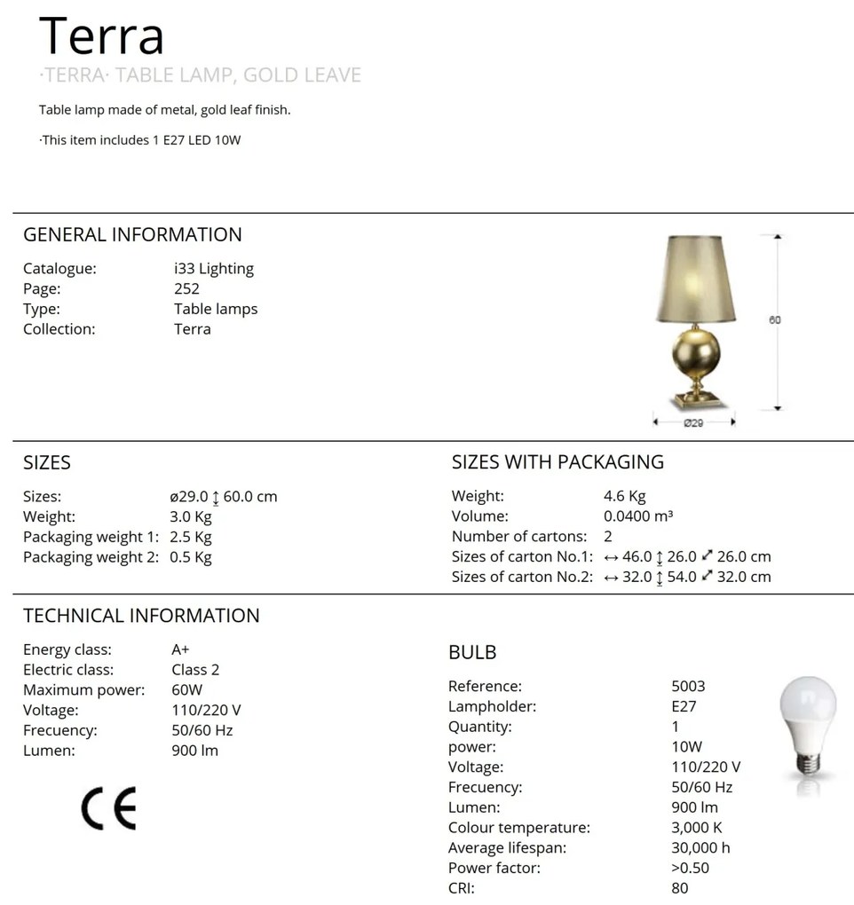 Veioza / Lampa de masa design elegant Terra aurie SV-664443