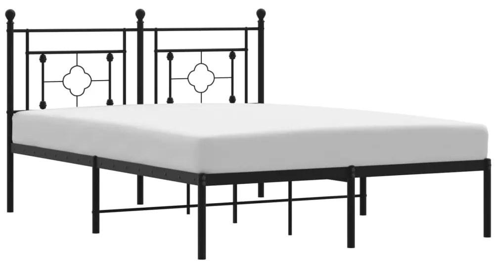 374338 vidaXL Cadru de pat metalic cu tăblie, negru, 135x190 cm