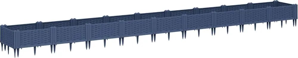 vidaXL Jardinieră de grădină cu țăruși, albastru gri, 362,5x42,5x28,5 cm, PP