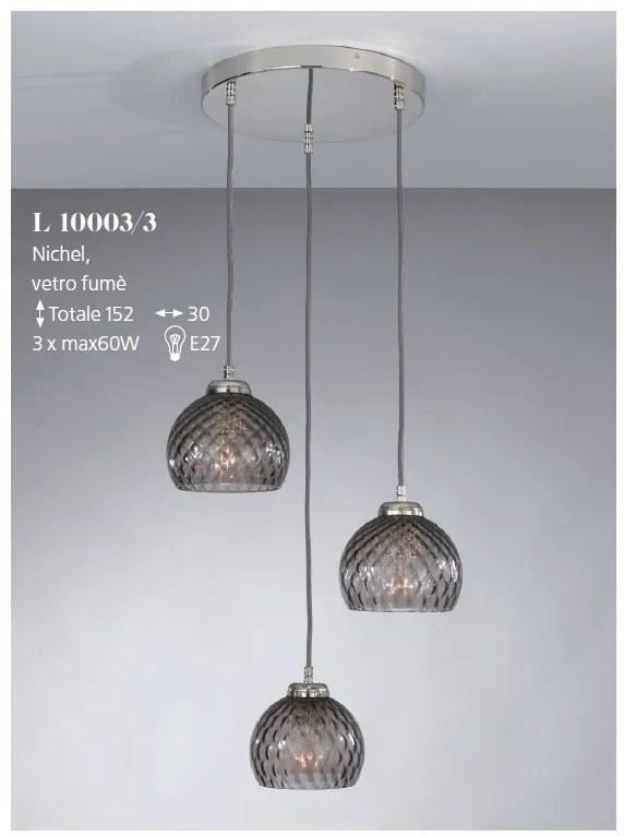 Lustra moderna cu 3 pendule design italian 10003 fumuriu