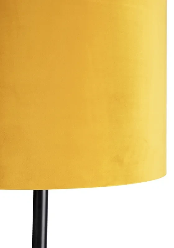 Lampă de podea neagră cu nuanță de velur ocru cu aur 40 cm - Simplo
