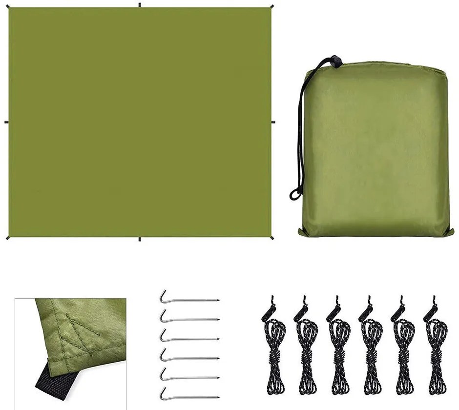 Prelata impermeabila de 3x3 metri pentru camping, cu geanta cadou