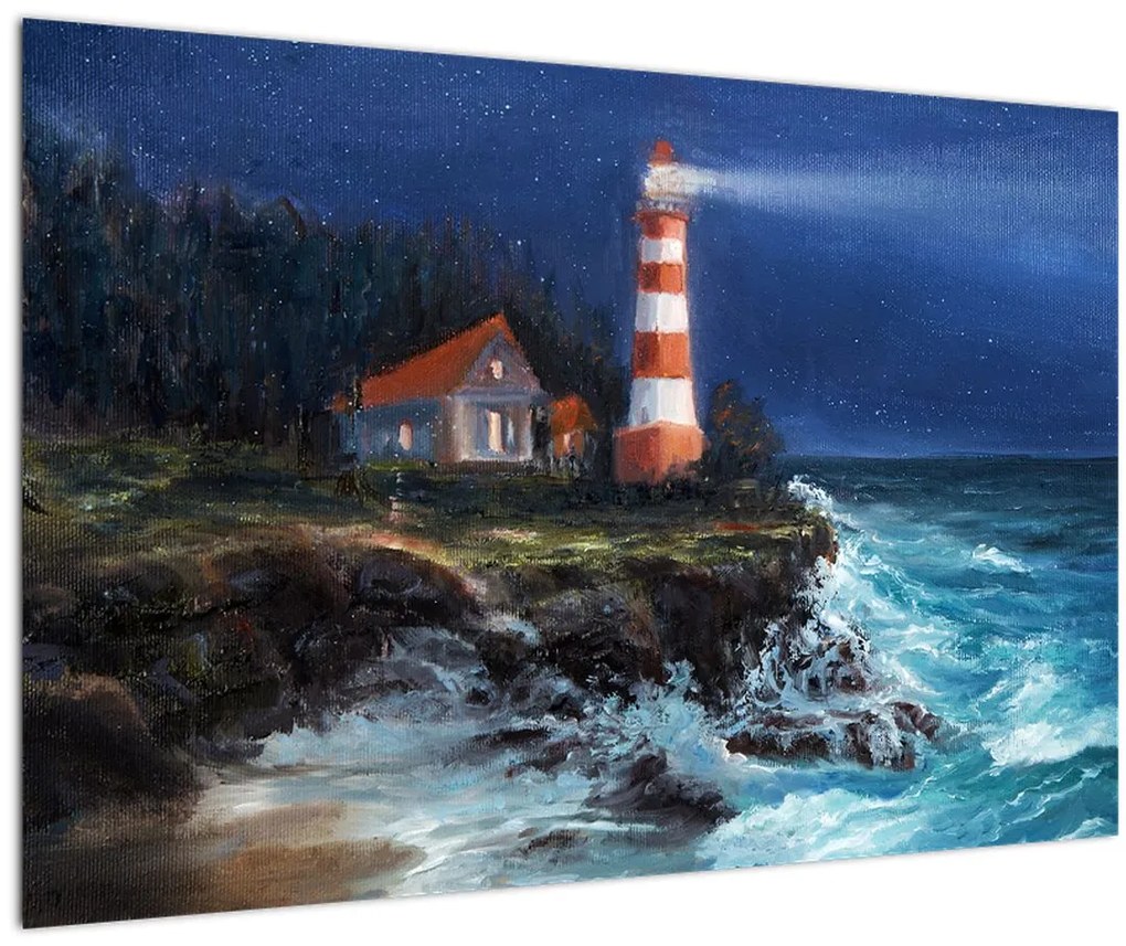 Tablou - Far pe malul oceanului, aquarelă (90x60 cm)