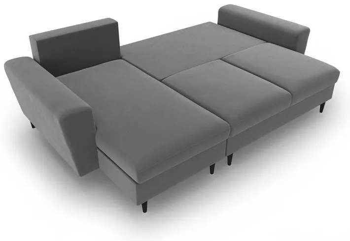 Colțar gri deschis extensibil, cu spațiu de depozitare cu tapițerie din catifea Kyoto – Cosmopolitan Design