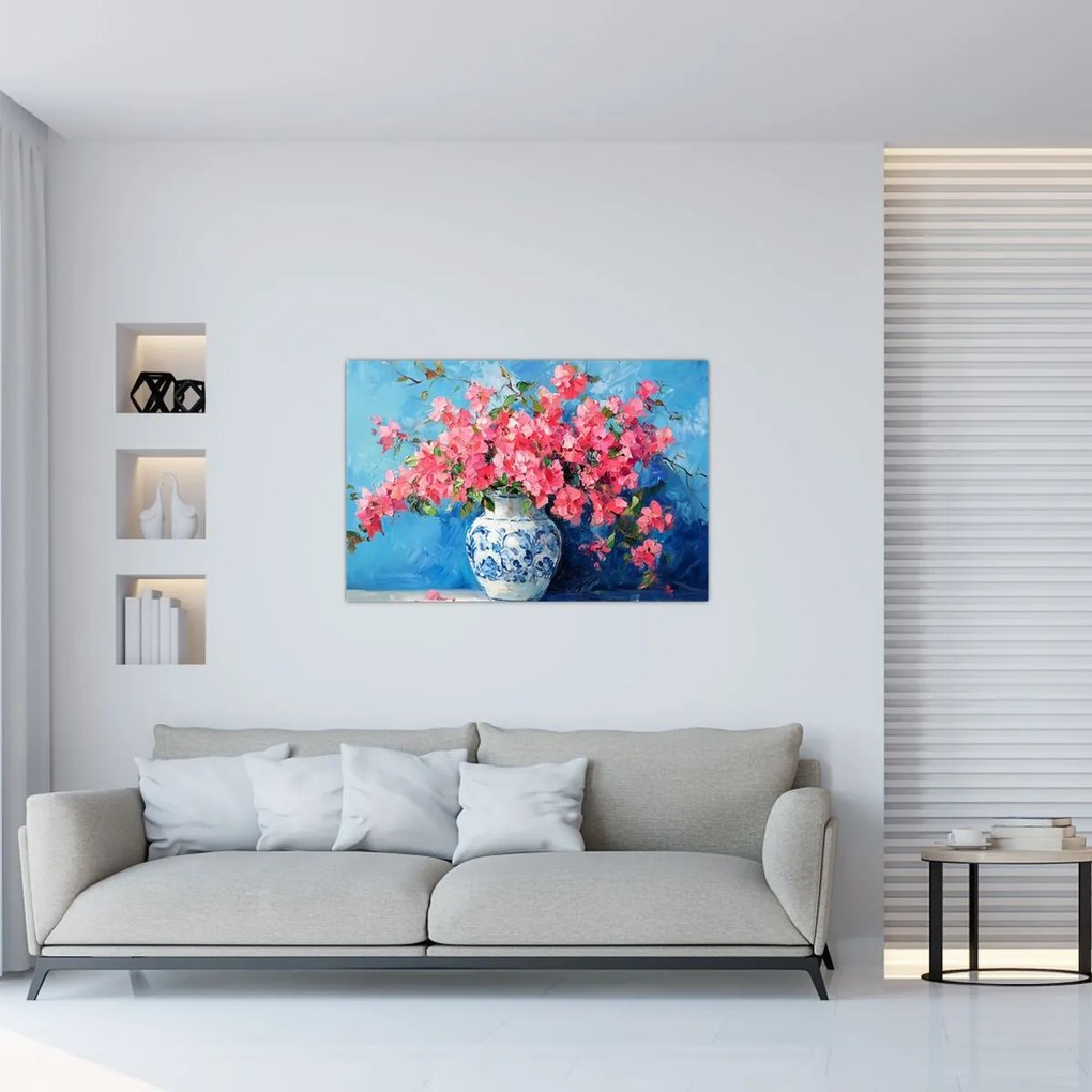 Tablou - Vază cu flori roz (90x60 cm)