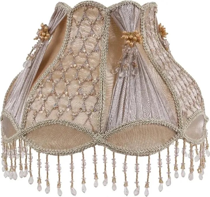 Abajur din mătase și organza, maro, ornamente brodate cu mărgele și franjuri, 20 x 30 cm, „Watteau”