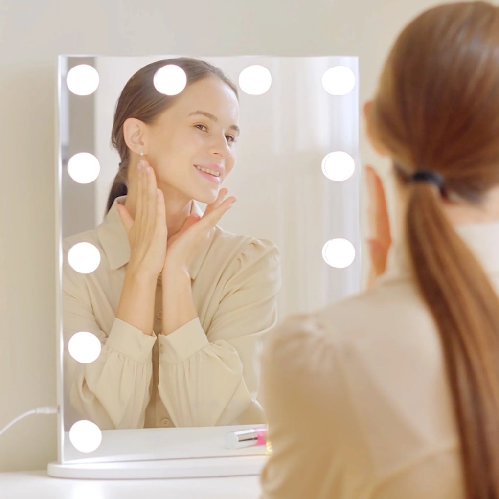 HOMCOM Oglindă de Machiaj cu Becuri LED, Design Modern și Funcțional, Ideală pentru Orice Dormitor, Alb | Aosom Romania